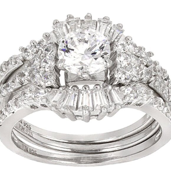 White Cubic Zirconia Rhodium Over Sterling Silver Ring With Bands 3.23ctw - Picture 1 of 3